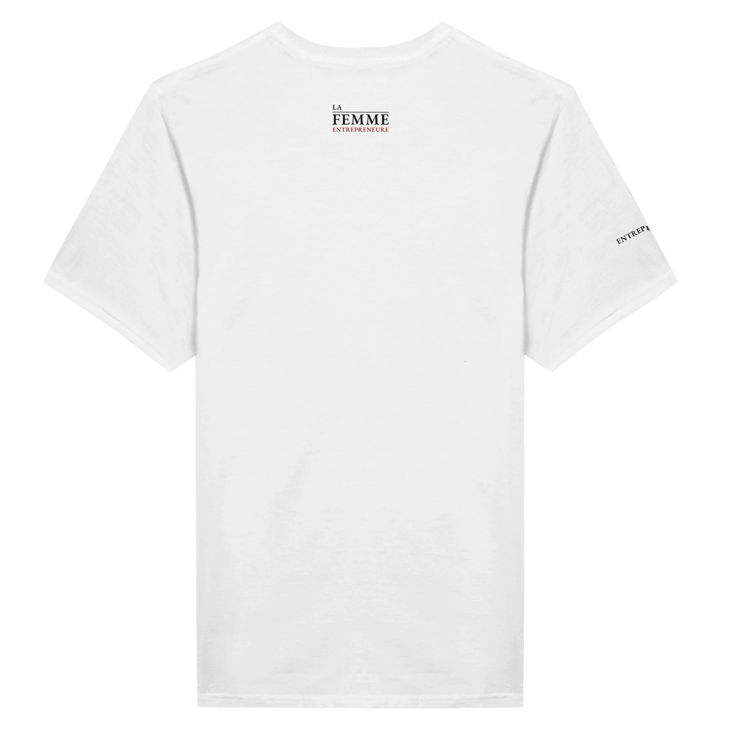 Dos du t-shirt blanc « Je suis Créatrice » avec signature Entrepreneure sur la manche