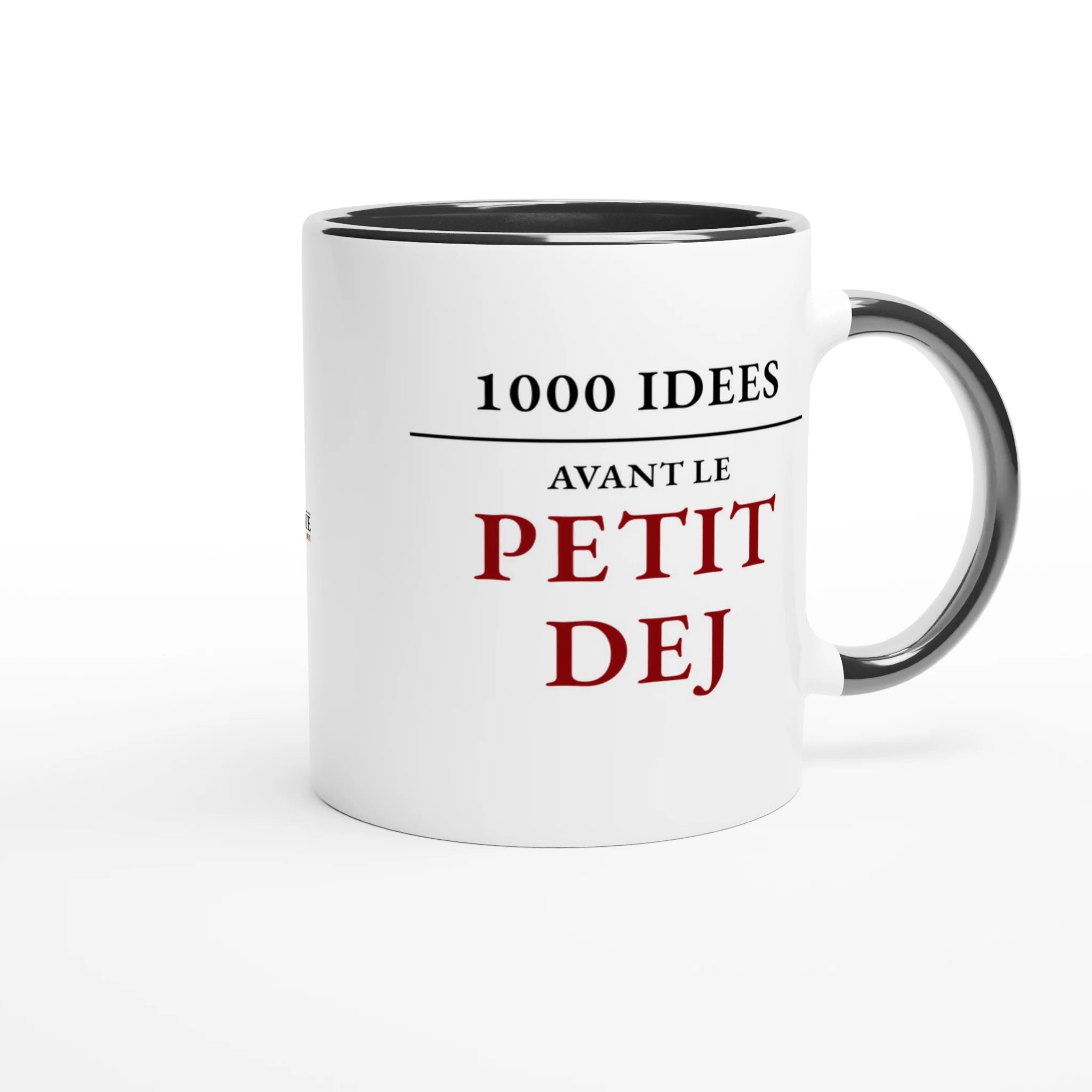 Vue latérale du mug 1000 idées avant le petit-déj